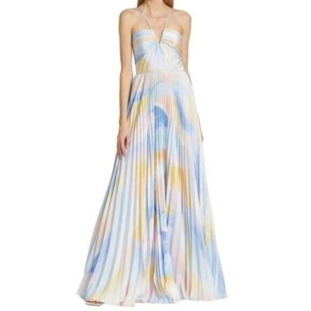 ML Monique Lhuillier Satin Satin Charmeuse Pleated Gown Maxi Dress Size 10 Flaw - Picture 6 of 14